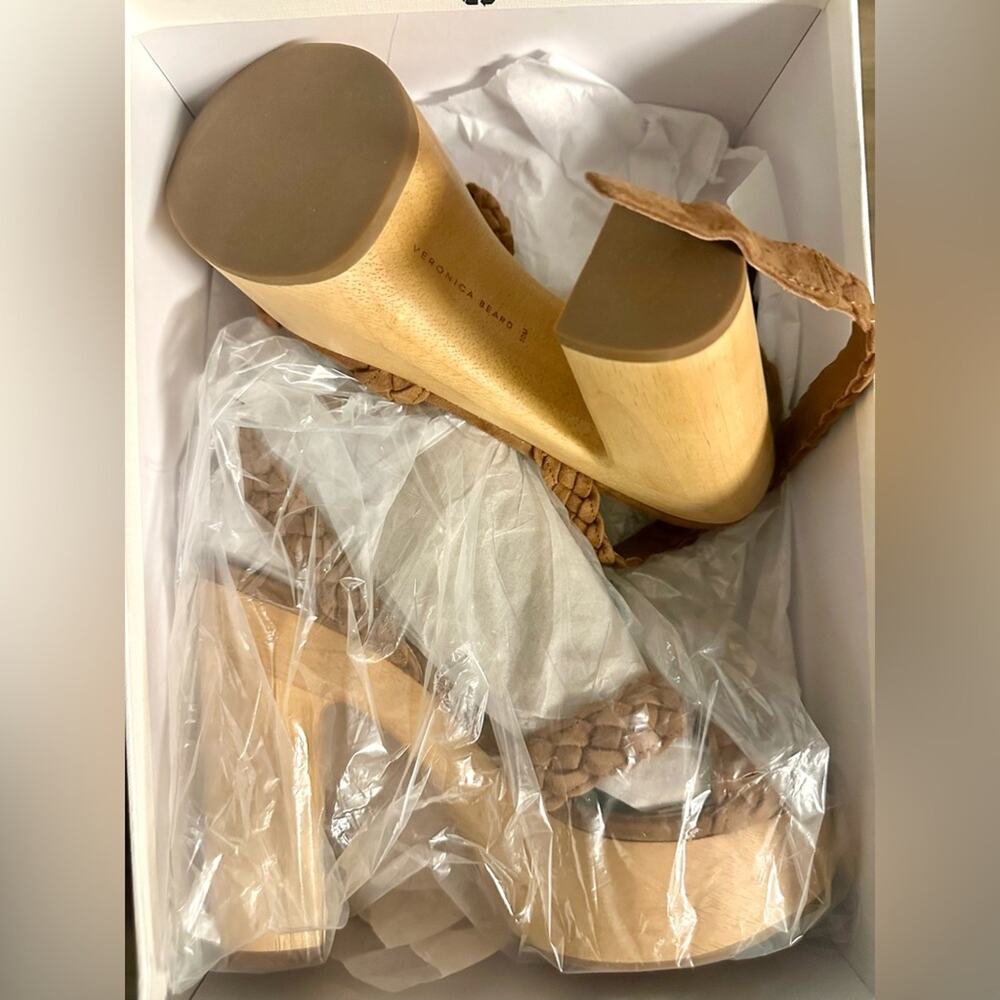 VERONICA BEARD Gael Braided Ankle Strap Sandal Platform Heels New in Box 10 Wood - Picture 9 of 10
